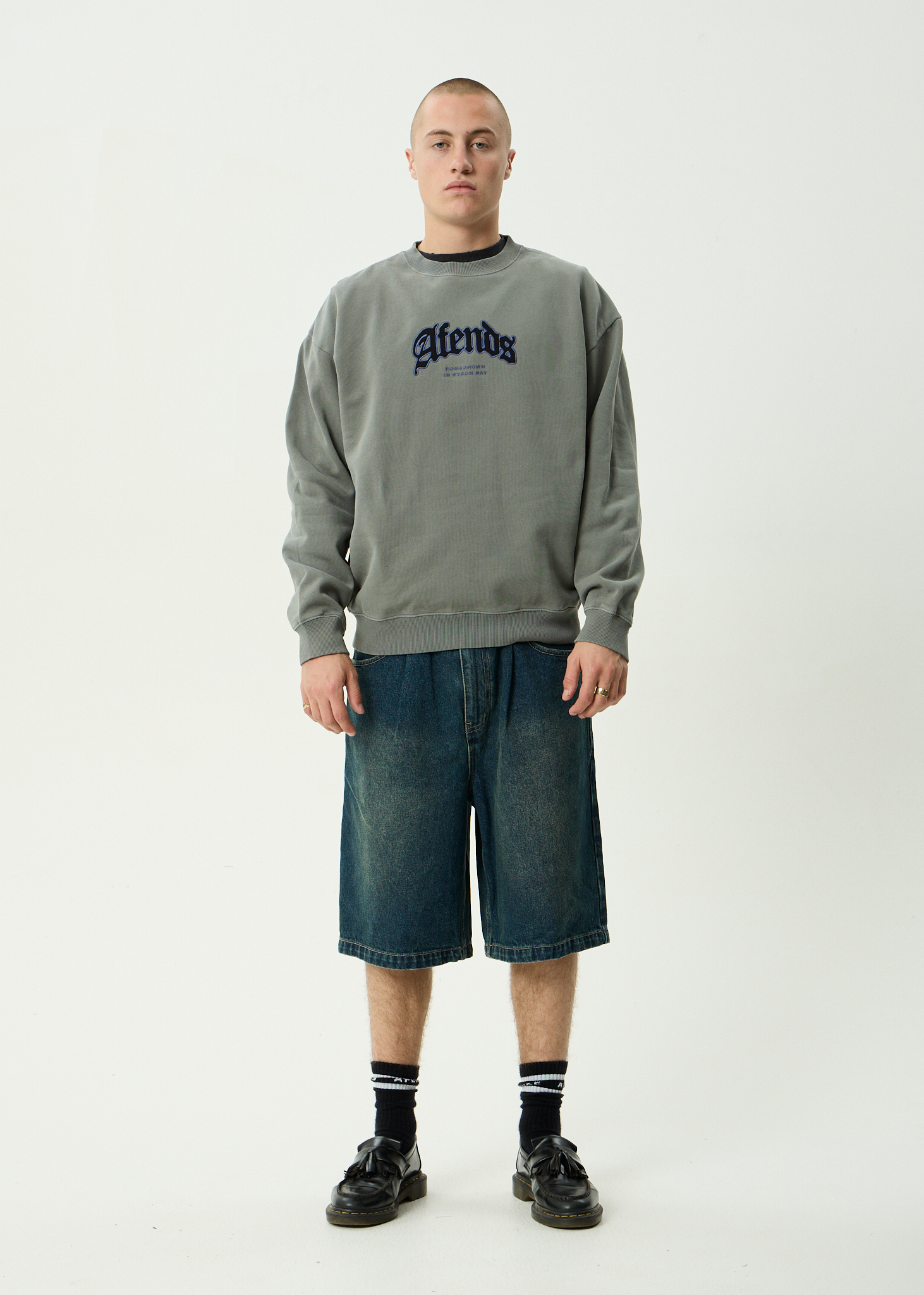 AFENDS Mens Home - Recycled Crew Neck - Washed Sycamore