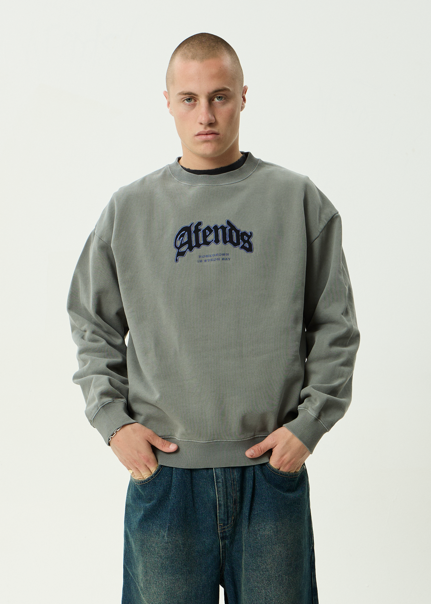 AFENDS Mens Home - Recycled Crew Neck - Washed Sycamore