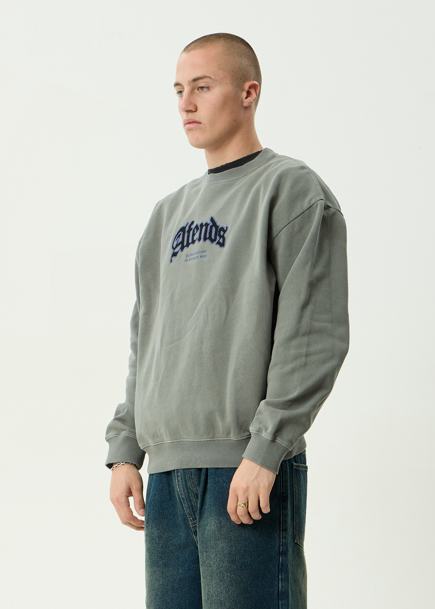 AFENDS Mens Home - Recycled Crew Neck - Washed Sycamore