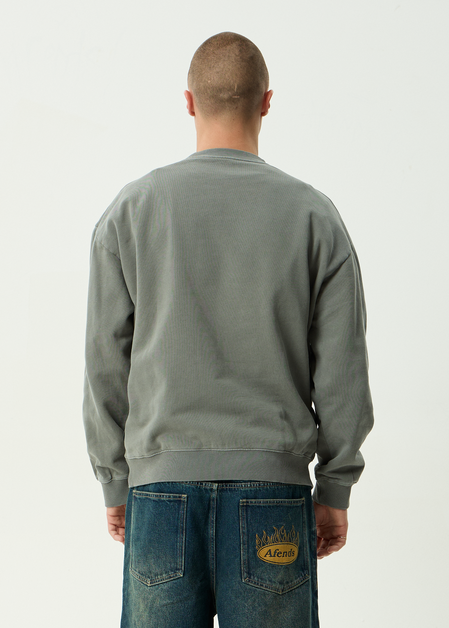 AFENDS Mens Home - Recycled Crew Neck - Washed Sycamore