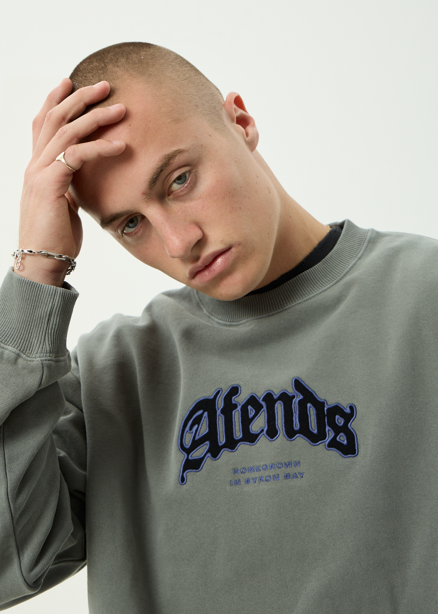 AFENDS Mens Home - Recycled Crew Neck - Washed Sycamore