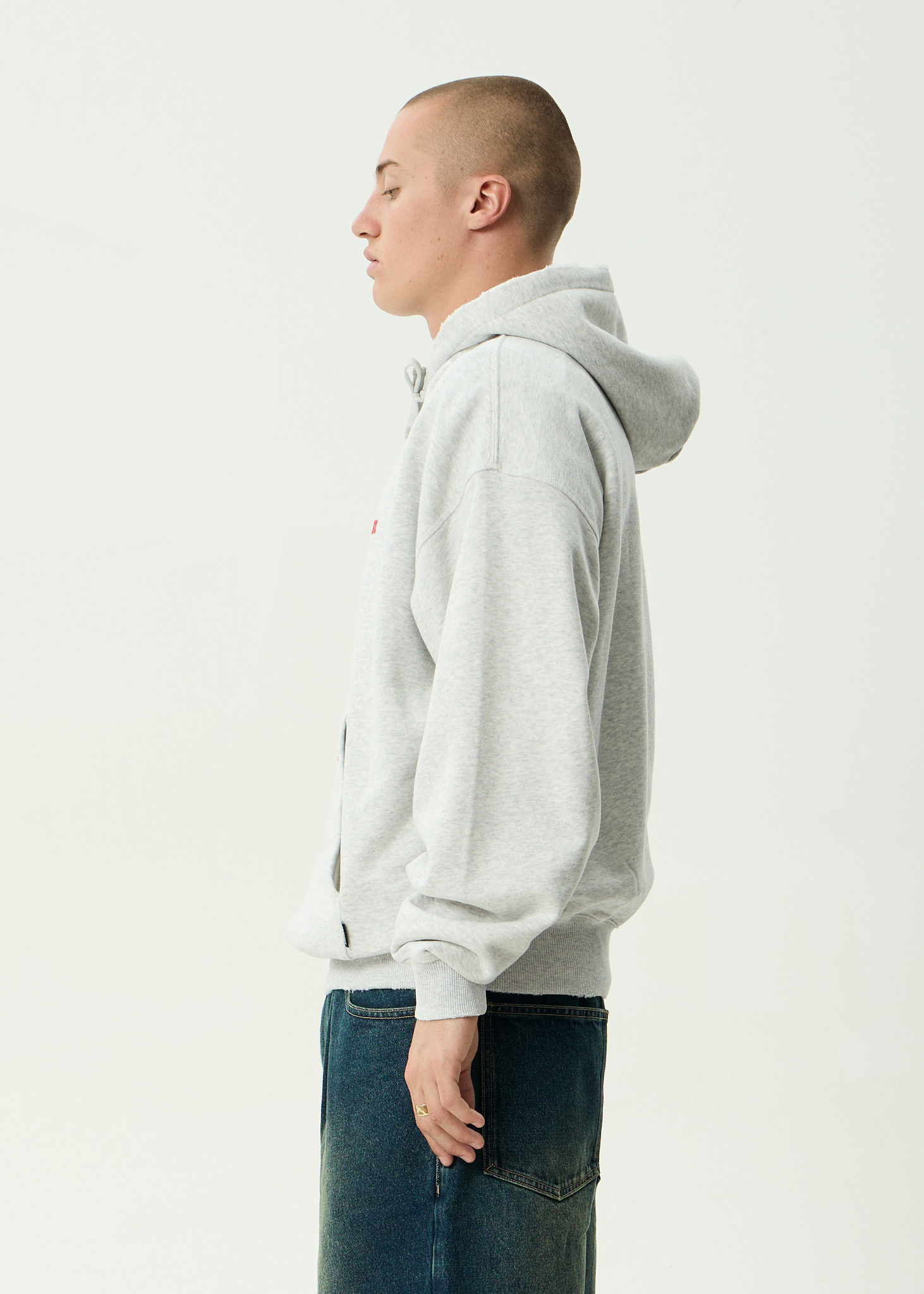 AFENDS Mens Wonders - Recycled Boxy Pull On Hood - Grey Marle