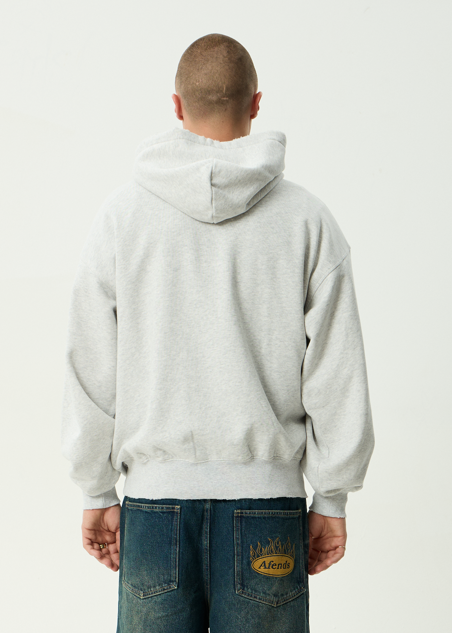 AFENDS Mens Wonders - Recycled Boxy Pull On Hood - Grey Marle
