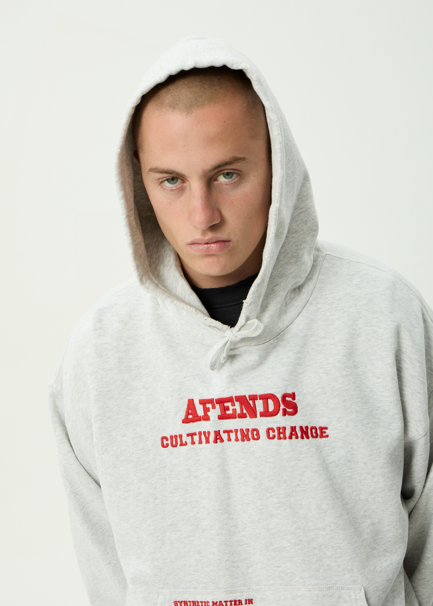 AFENDS Mens Wonders - Recycled Boxy Pull On Hood - Grey Marle
