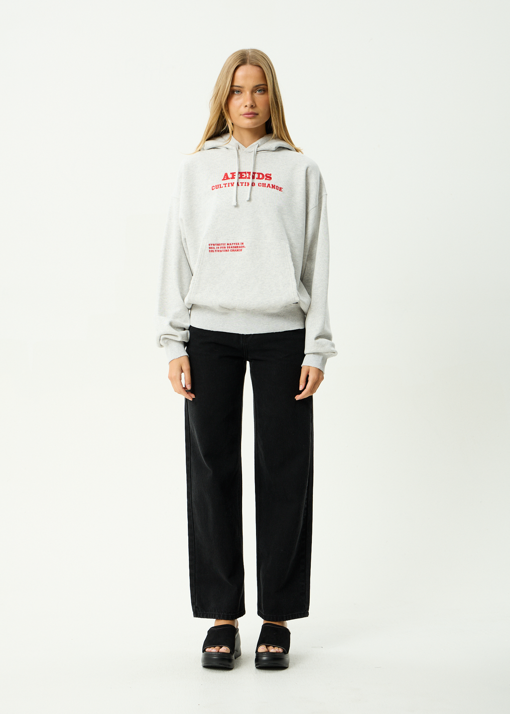 AFENDS Mens Wonders - Recycled Boxy Pull On Hood - Grey Marle