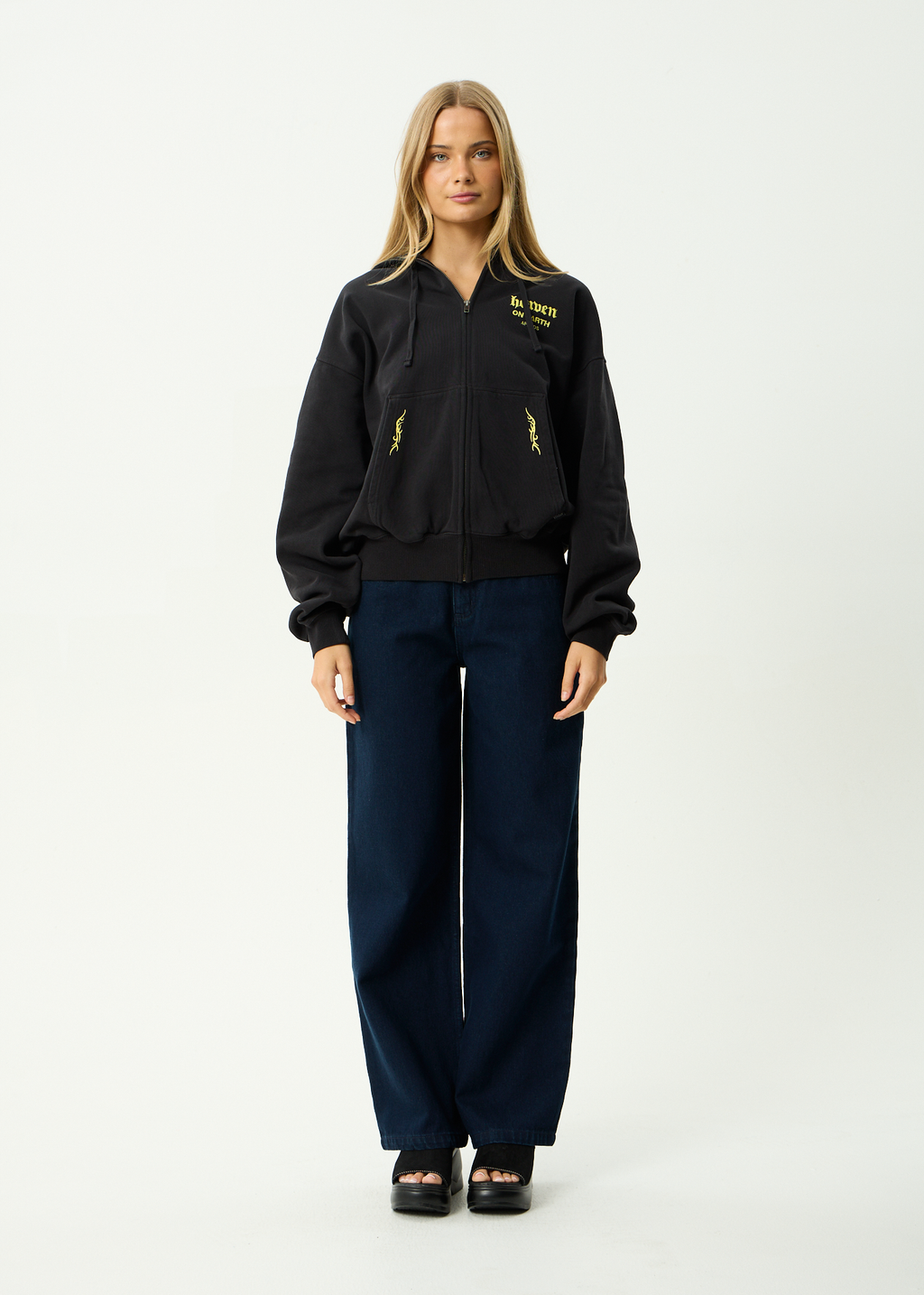 AFENDS Mens Heaven - Recycled Boxy Zip Hood - Stone Black