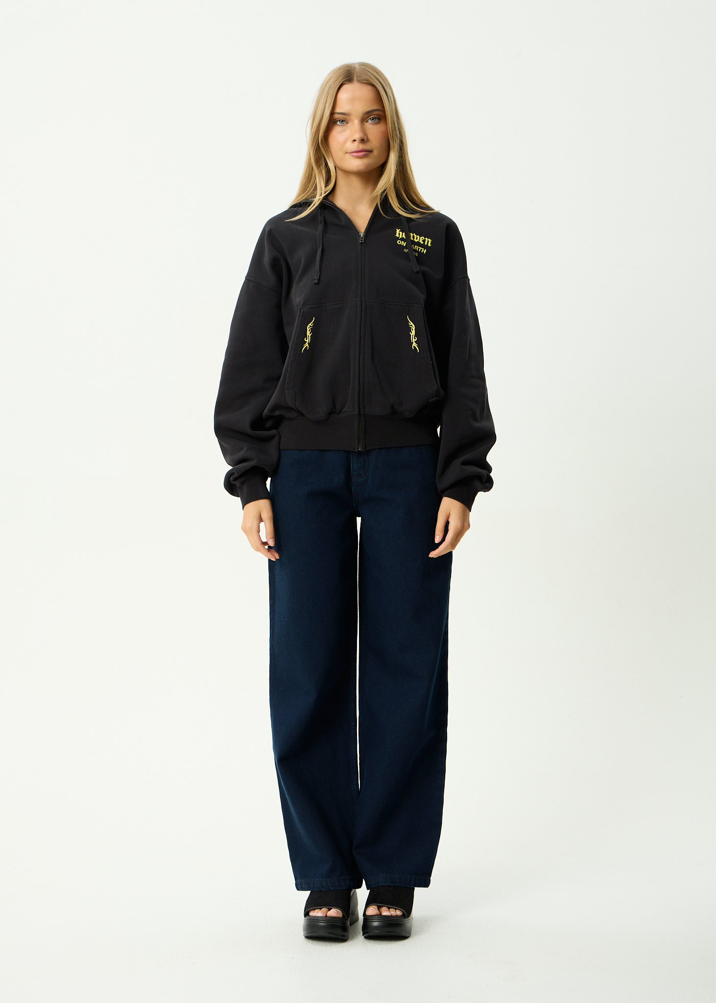 AFENDS Mens Heaven - Recycled Boxy Zip Hood - Stone Black