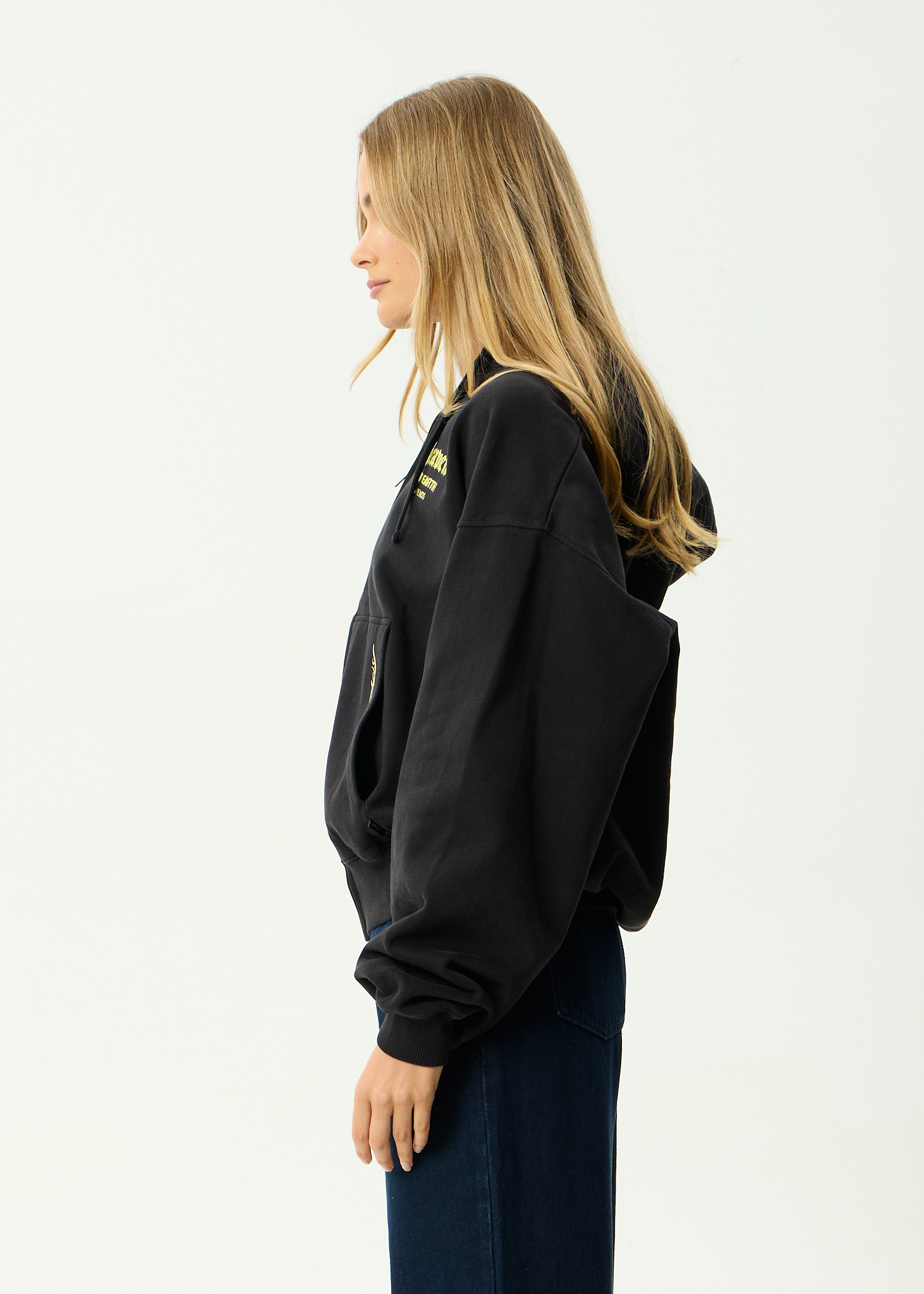 AFENDS Mens Heaven - Recycled Boxy Zip Hood - Stone Black