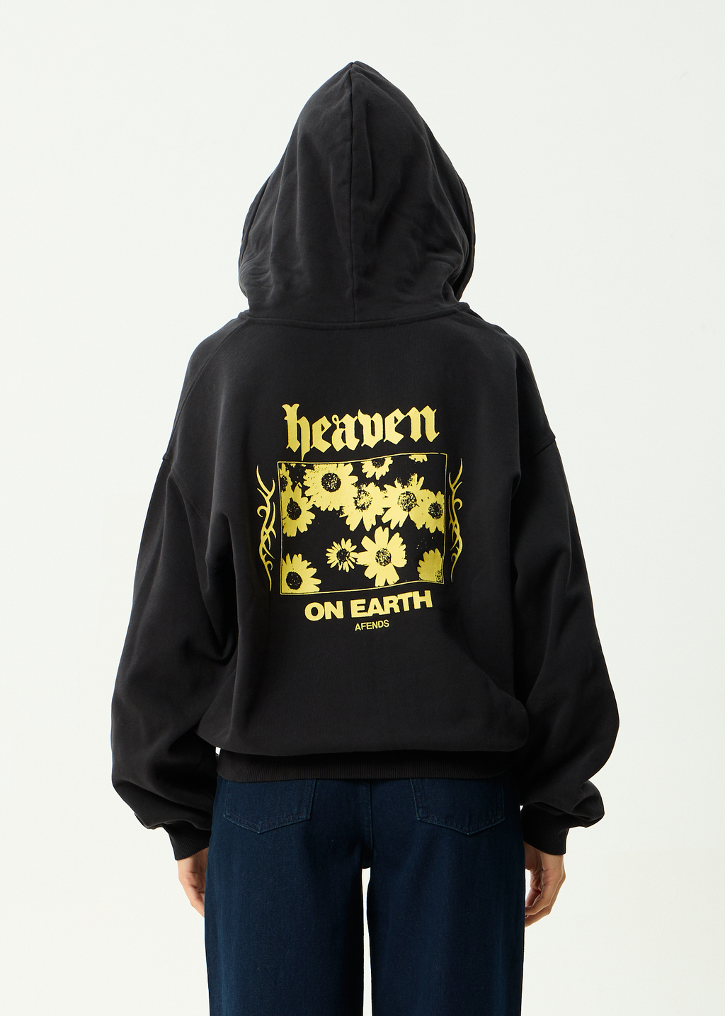 AFENDS Mens Heaven - Recycled Boxy Zip Hood - Stone Black