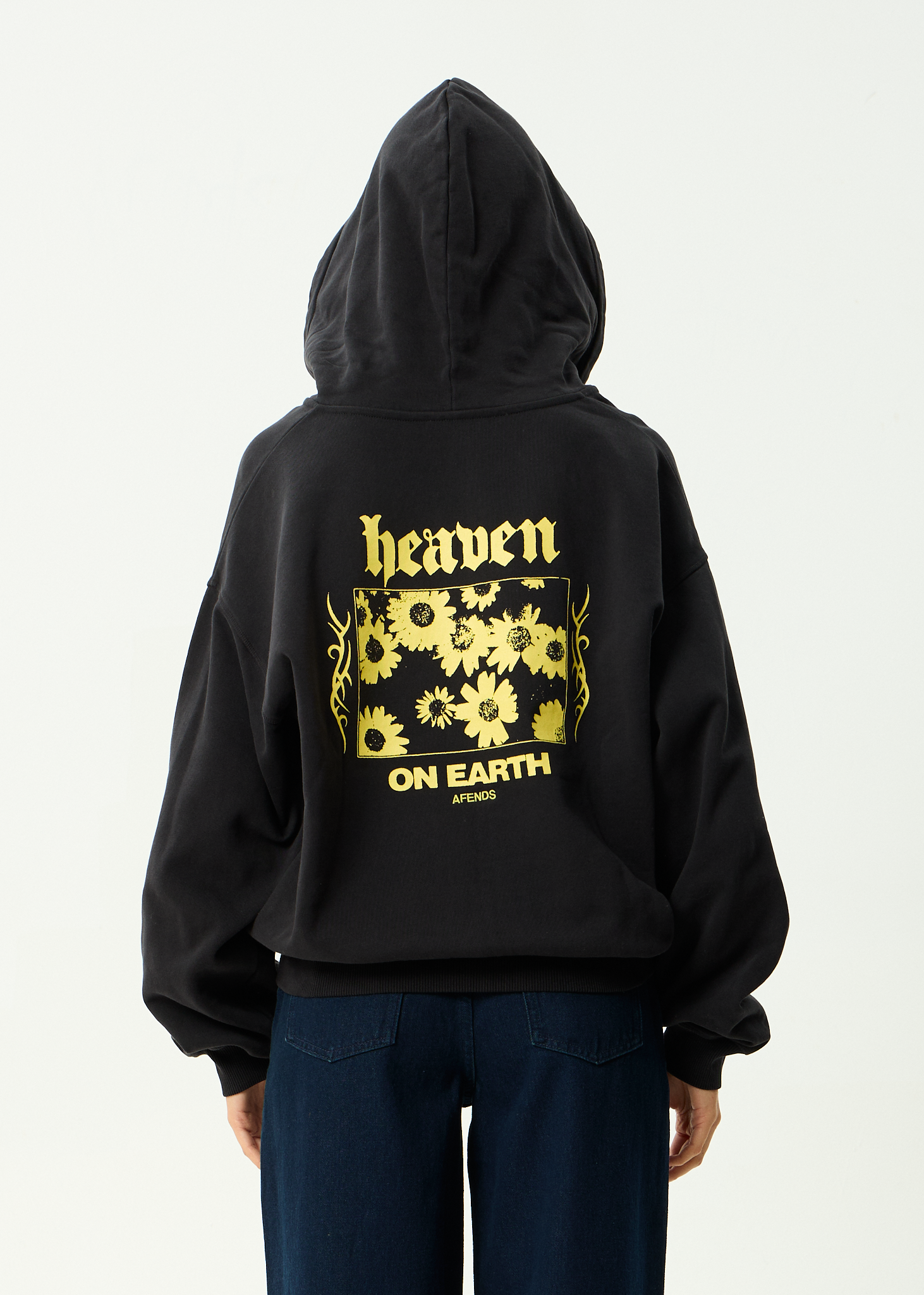 AFENDS Mens Heaven - Recycled Boxy Zip Hood - Stone Black