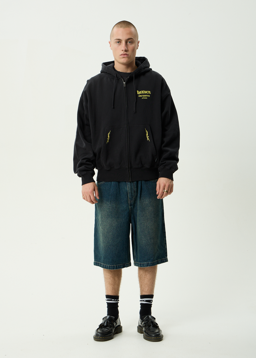 AFENDS Mens Heaven - Boxy Zip Hood - Stone Black