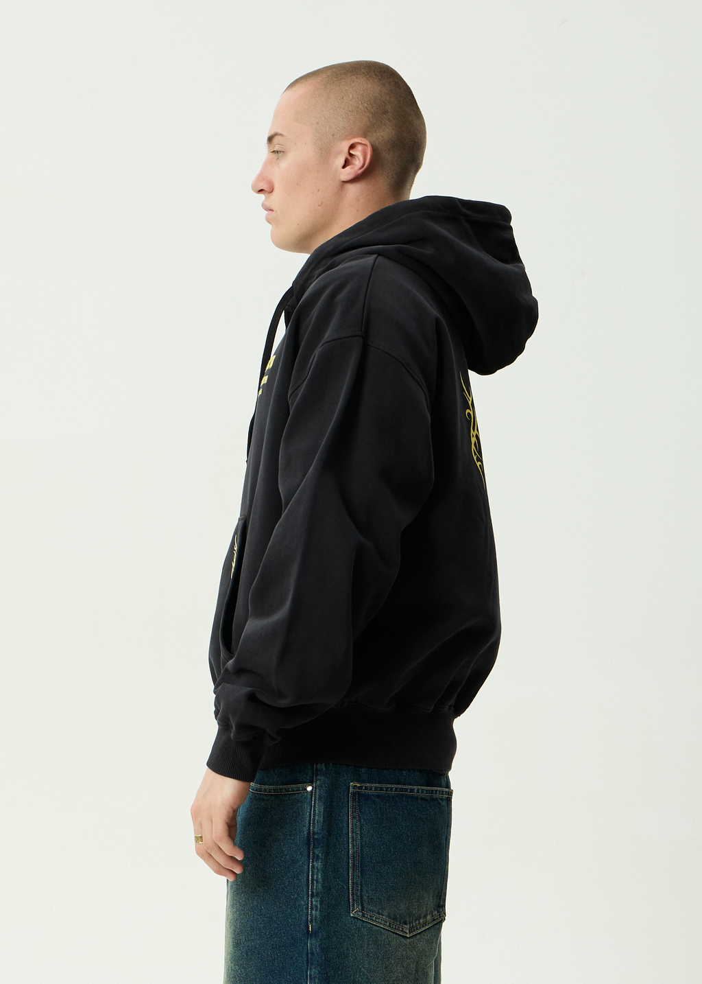 AFENDS Mens Heaven - Boxy Zip Hood - Stone Black