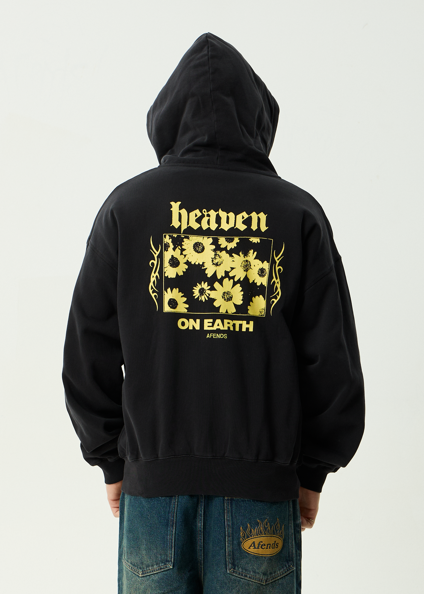 AFENDS Mens Heaven - Recycled Boxy Zip Hood - Stone Black