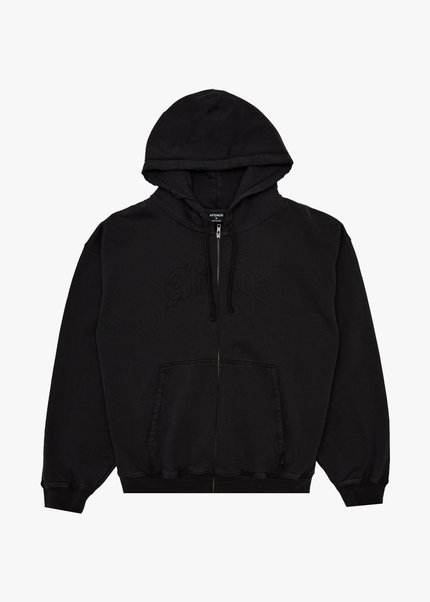 AFENDS Mens Residence - Recycled Heavyweight Boxy Zip Hood - Stone Black