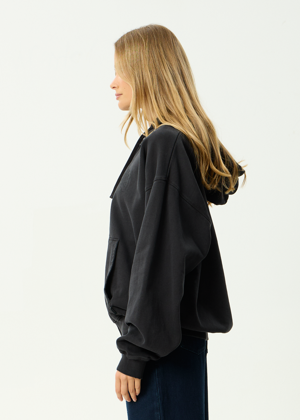 AFENDS Mens Residence - Recycled Heavyweight Boxy Zip Hood - Stone Black