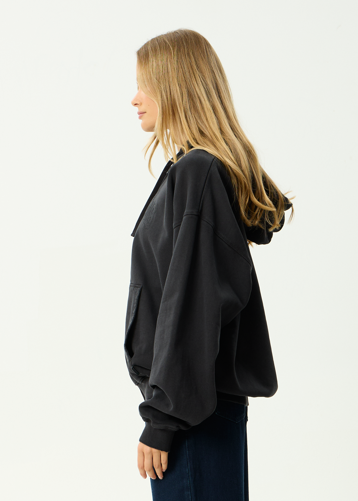 AFENDS Mens Residence - Recycled Heavyweight Boxy Zip Hood - Stone Black