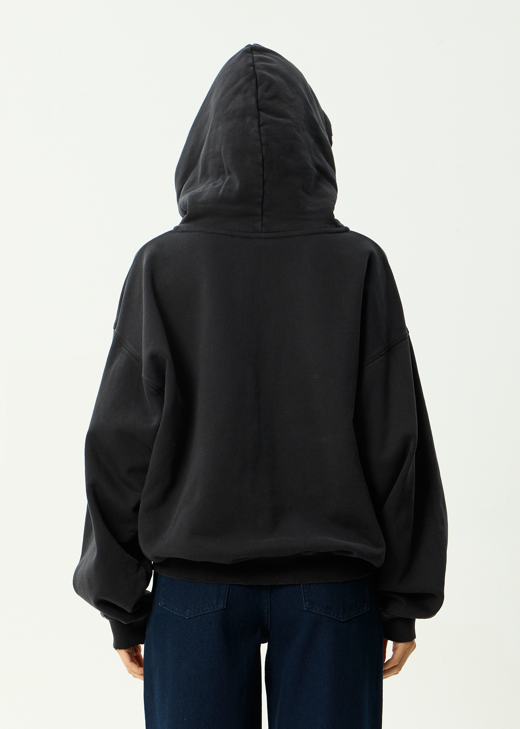 AFENDS Mens Residence - Recycled Heavyweight Boxy Zip Hood - Stone Black