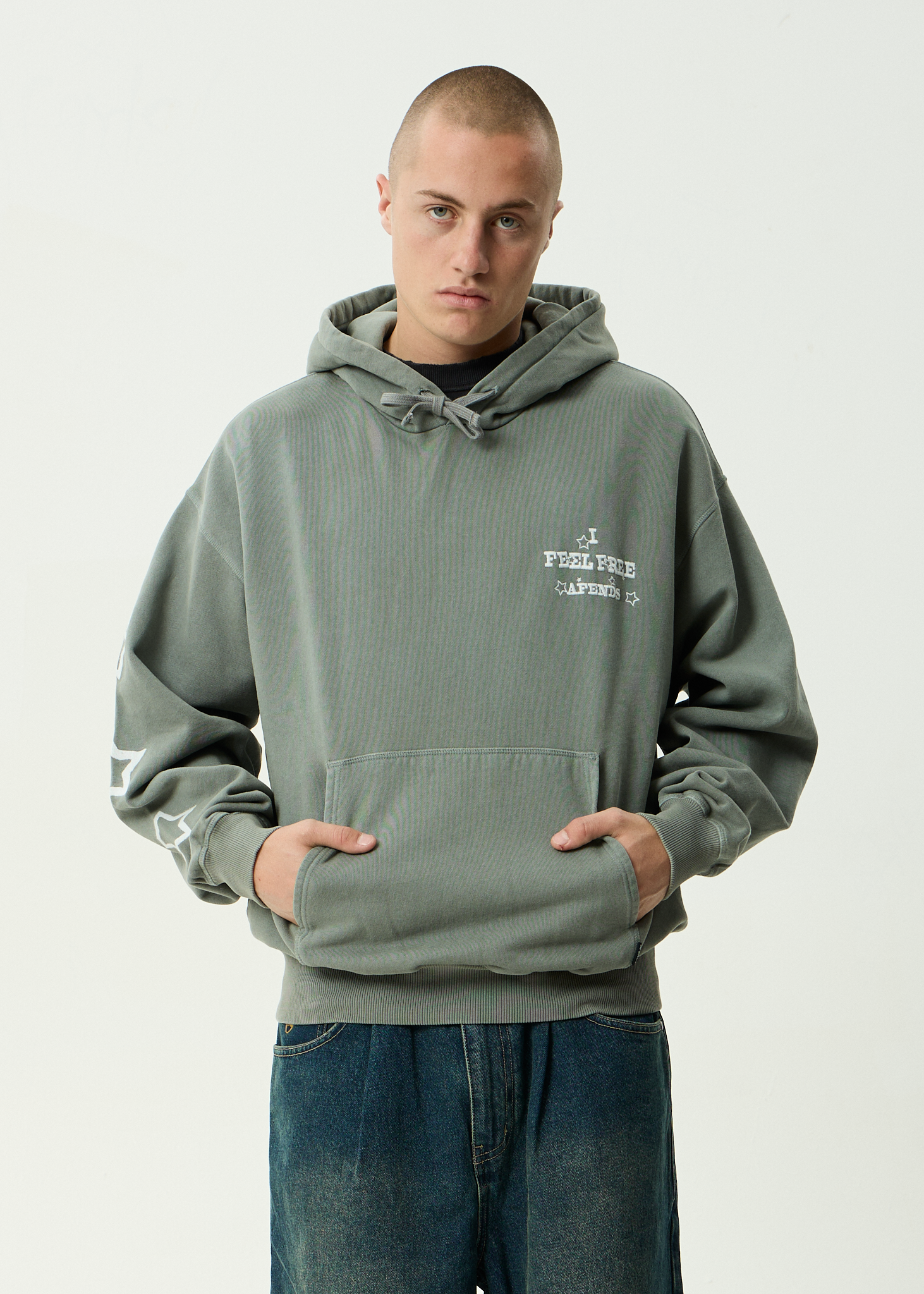 AFENDS Mens Sonoran - Recycled Boxy Pull On Hood - Washed Sycamore