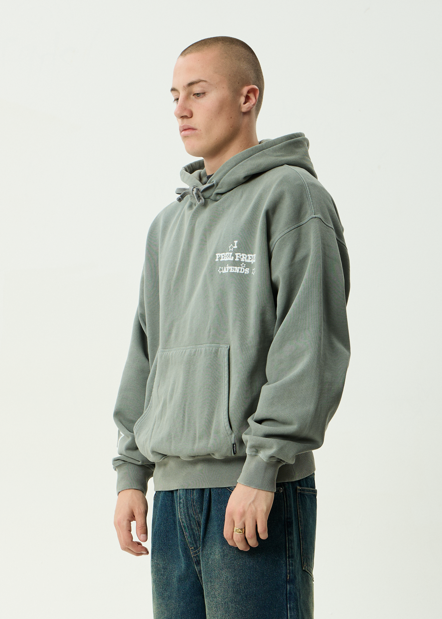 AFENDS Mens Sonoran - Recycled Boxy Pull On Hood - Washed Sycamore