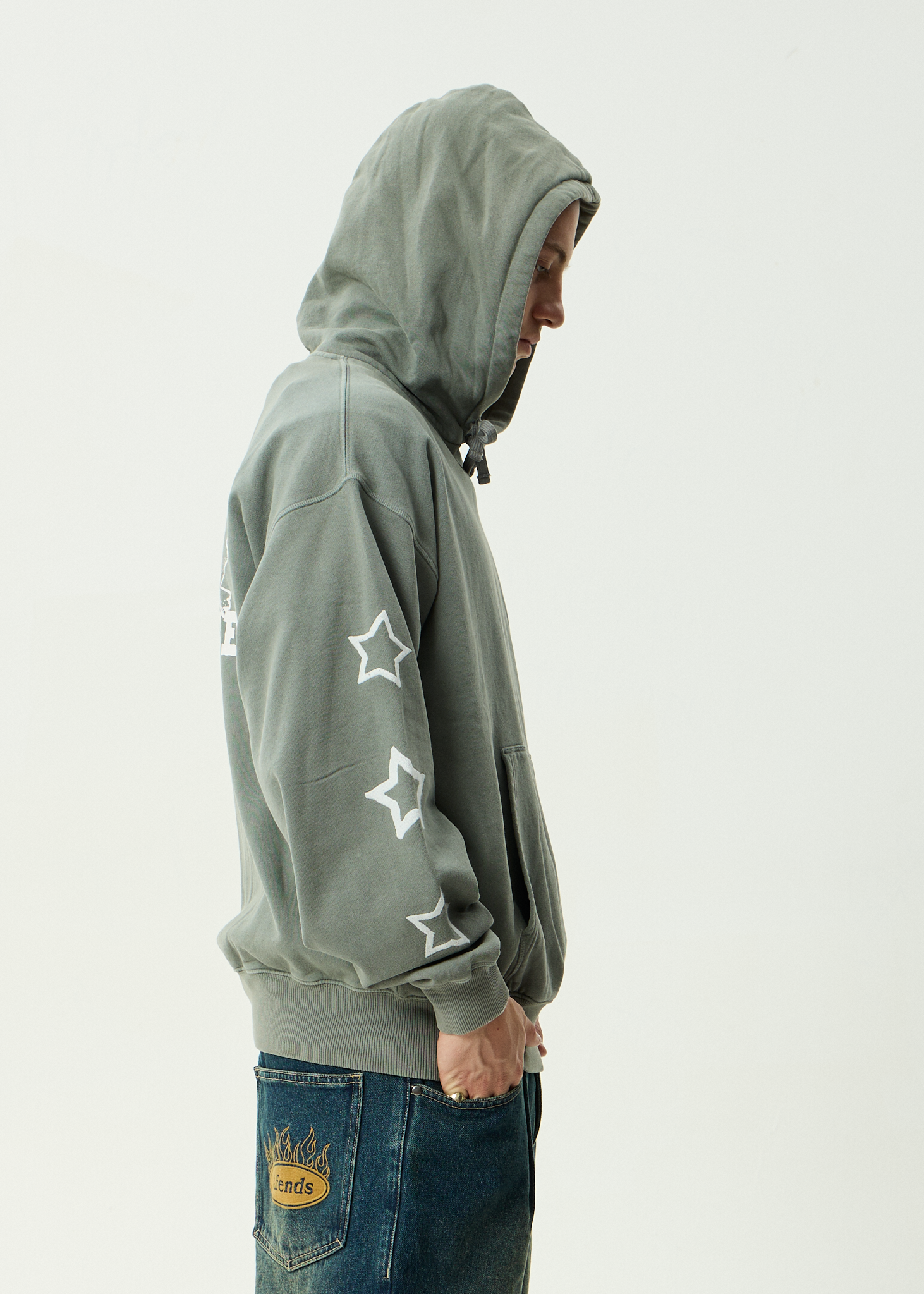 AFENDS Mens Sonoran - Recycled Boxy Pull On Hood - Washed Sycamore