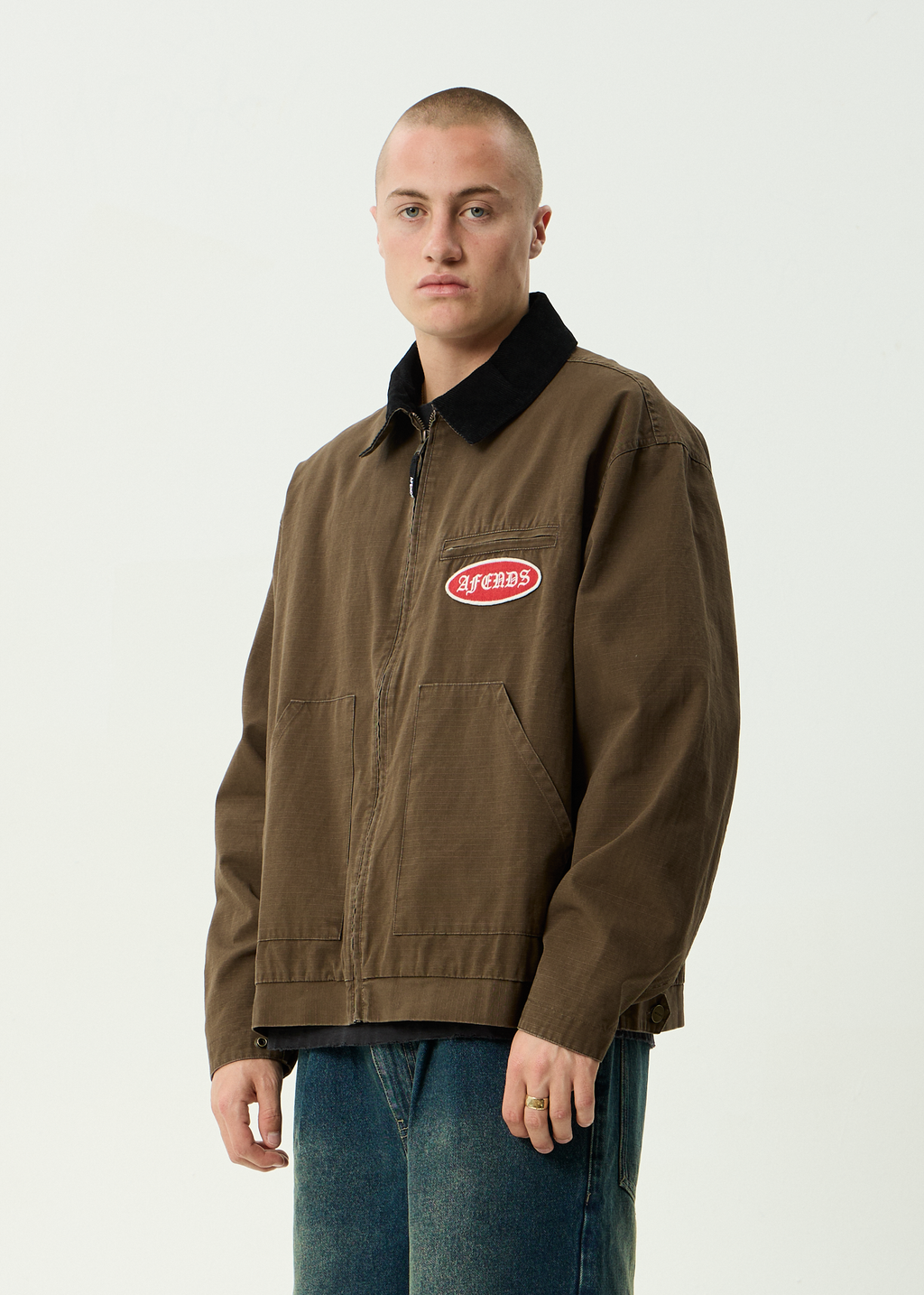 AFENDS Mens Casino Oracle V.2 - Workwear Jacket - Washed Coffee