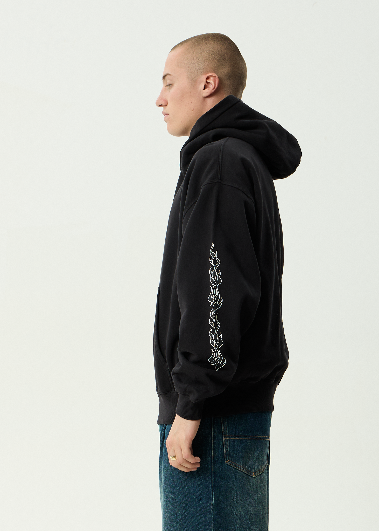 AFENDS Mens Machine - Boxy Pull On Hood - Stone Black