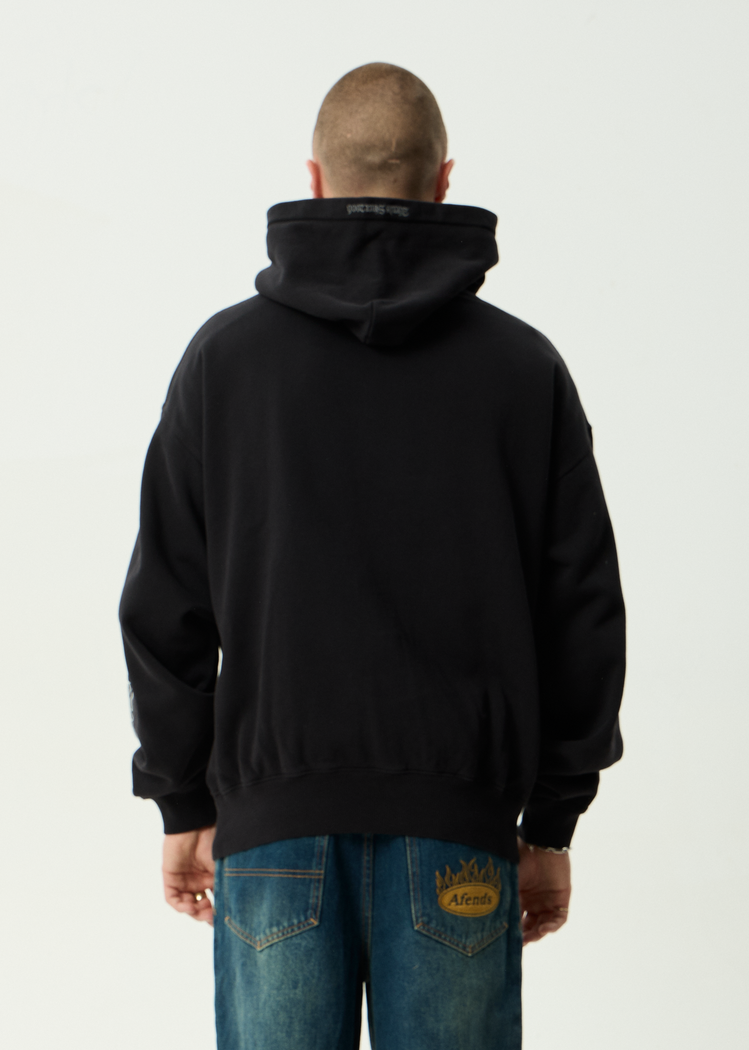 AFENDS Mens Machine - Boxy Pull On Hood - Stone Black