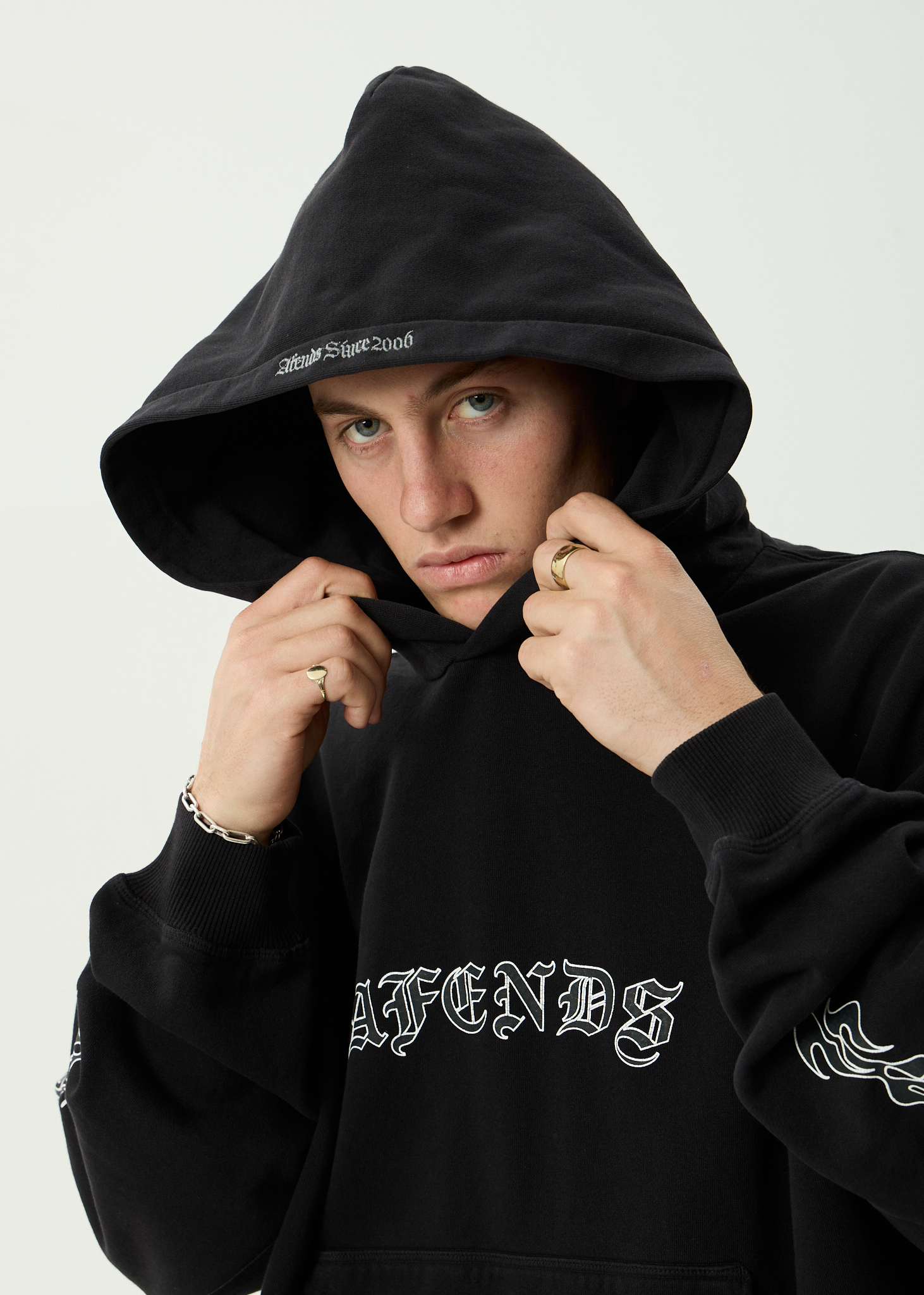 AFENDS Mens Machine - Boxy Pull On Hood - Stone Black