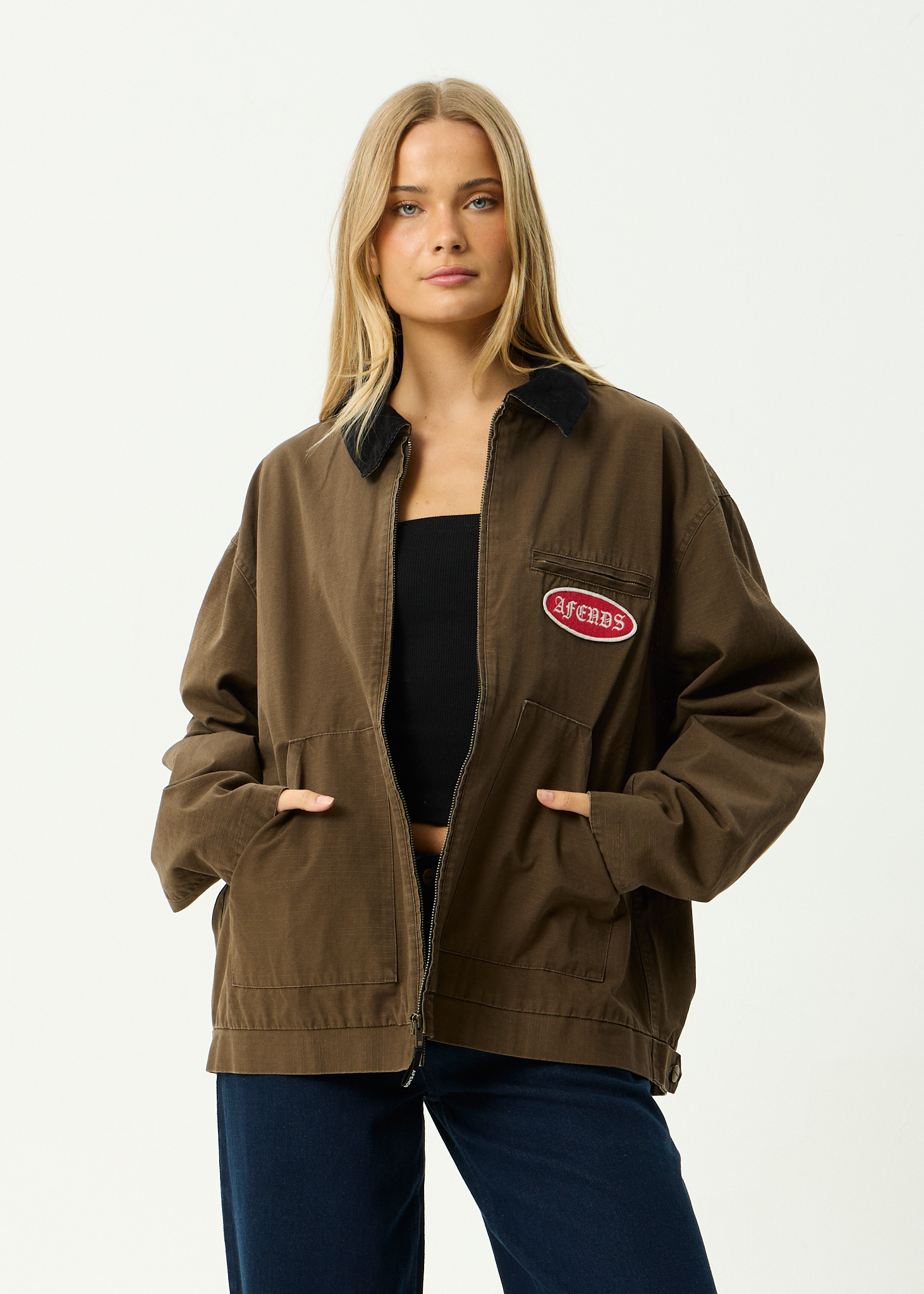 AFENDS Mens Casino Oracle V.2 - Organic Workwear Jacket - Washed Coffee