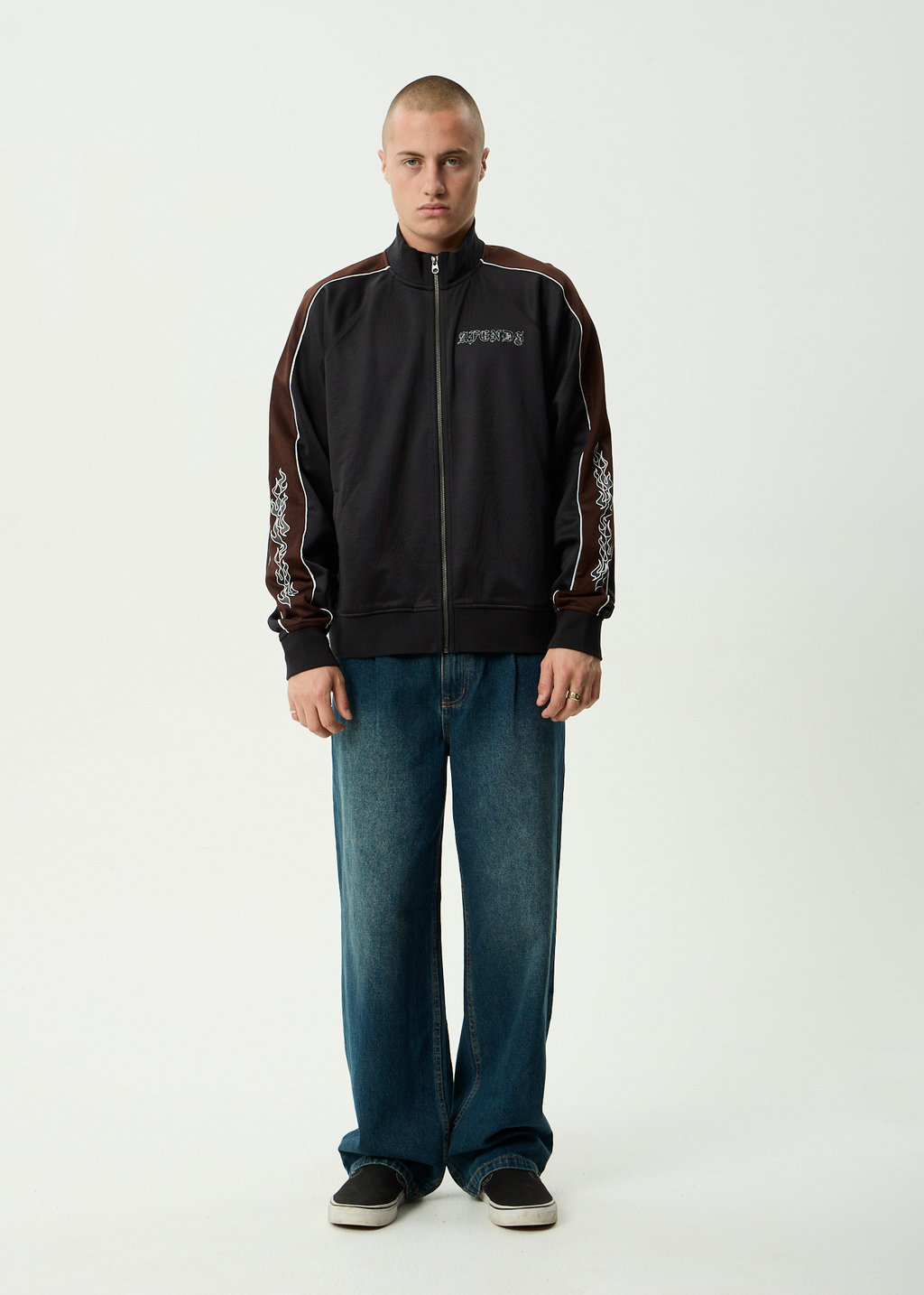 AFENDS Mens Machine - Zip Through Track Jacket - Black