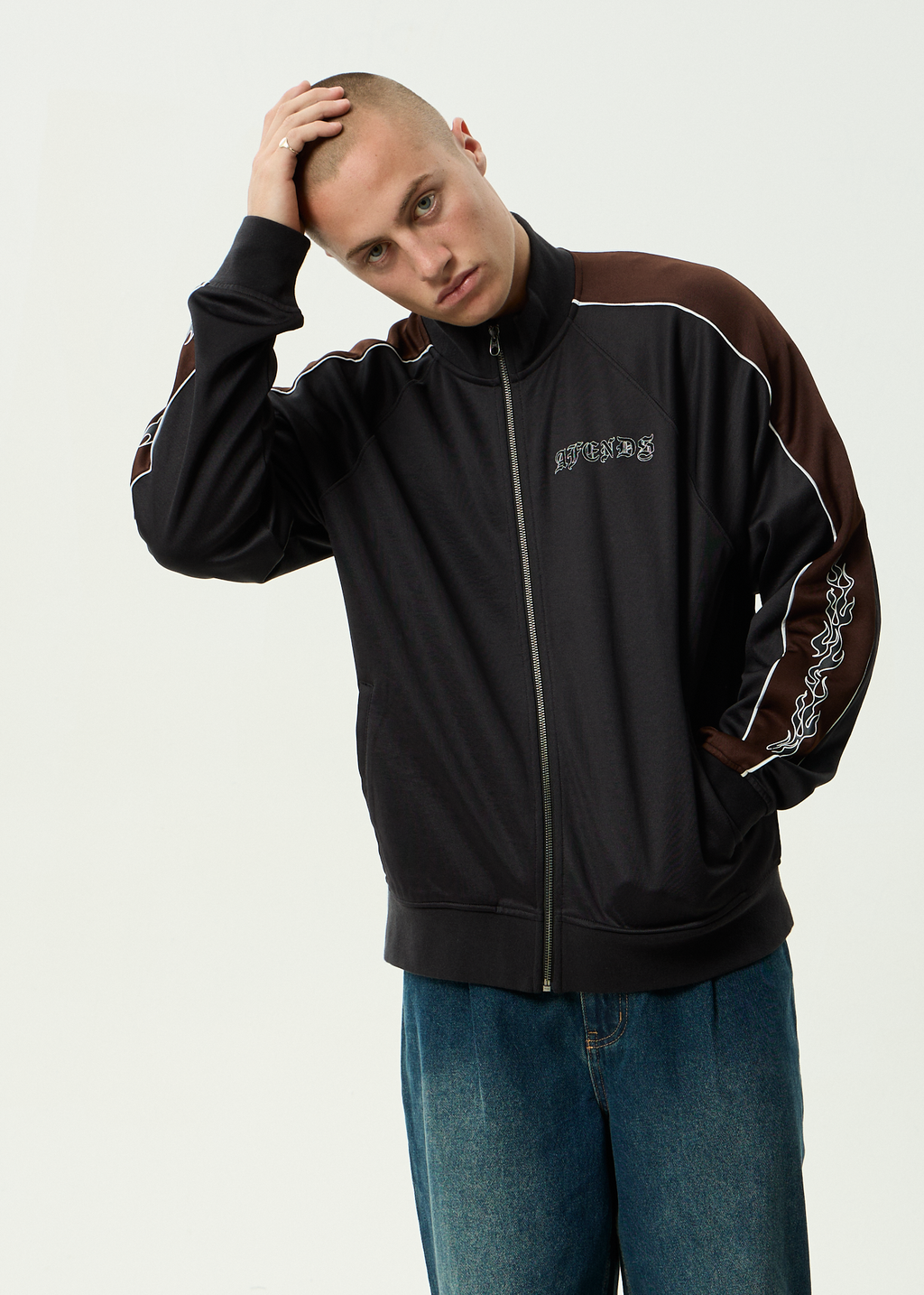 AFENDS Mens Machine - Zip Through Track Jacket - Black