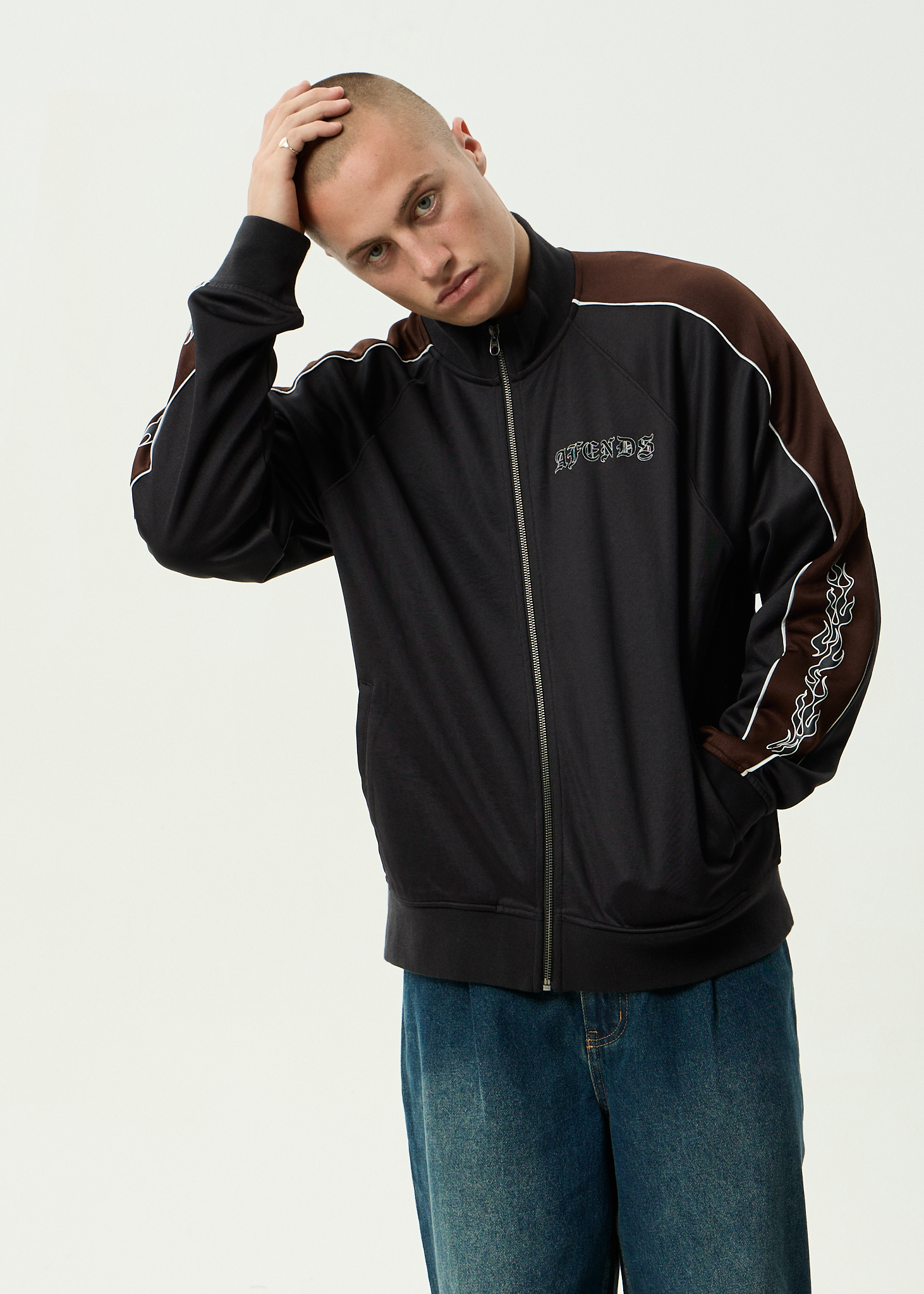 AFENDS Mens Machine - Zip Through Track Jacket - Black