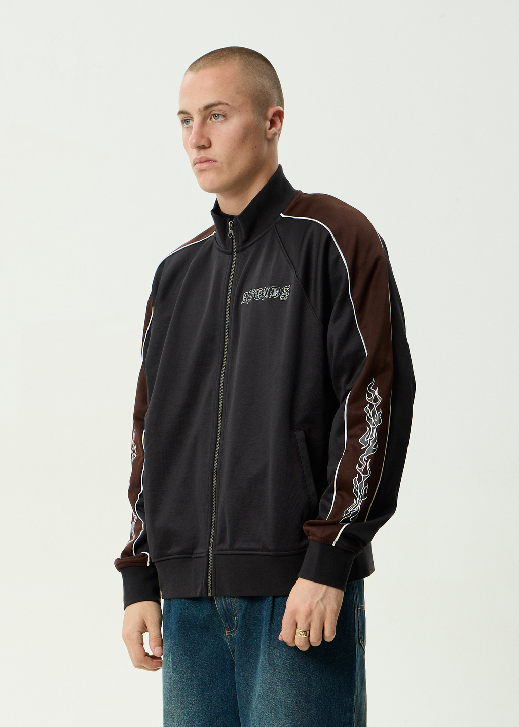 AFENDS Mens Machine - Zip Through Track Jacket - Black