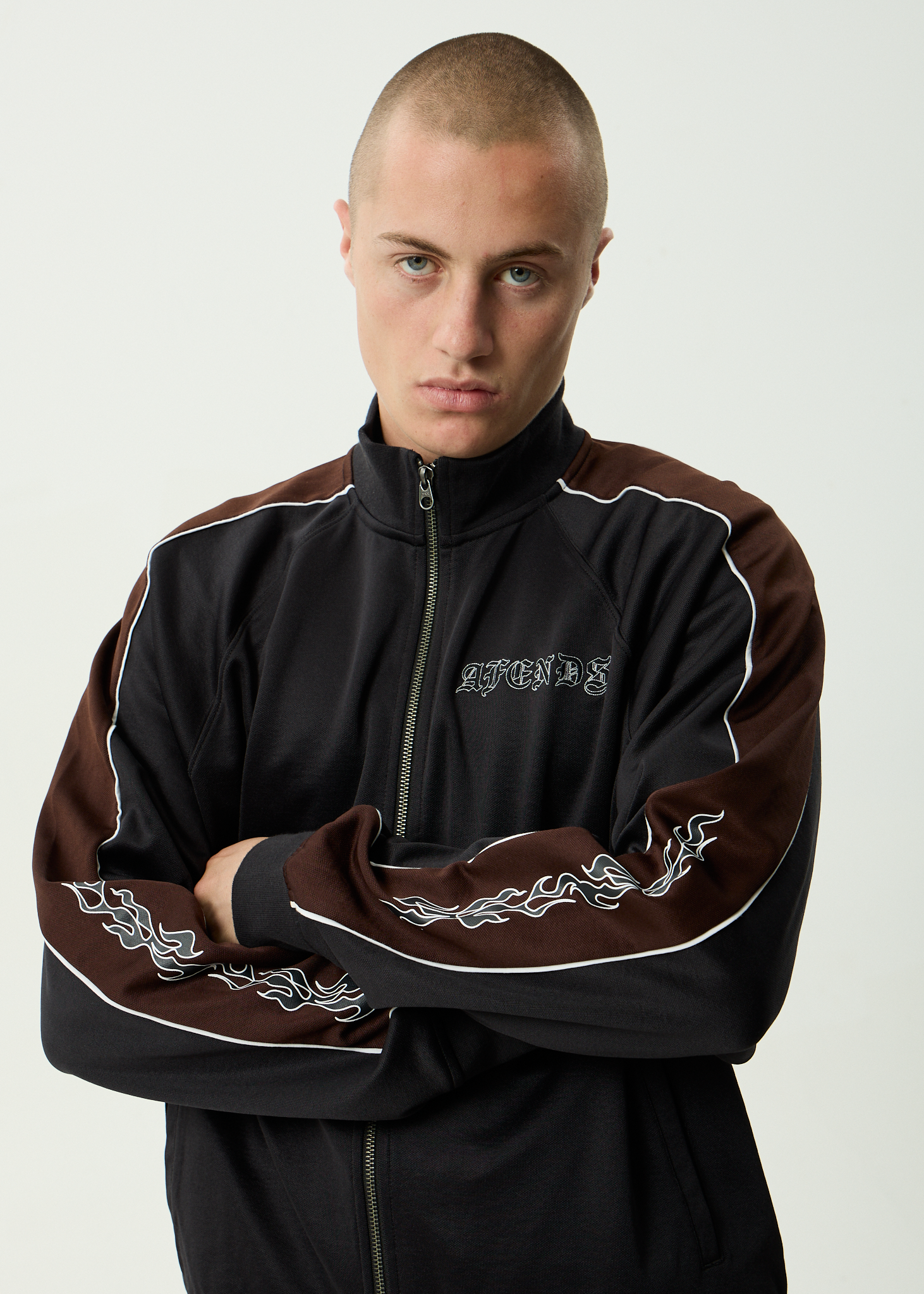 AFENDS Mens Machine - Zip Through Track Jacket - Black