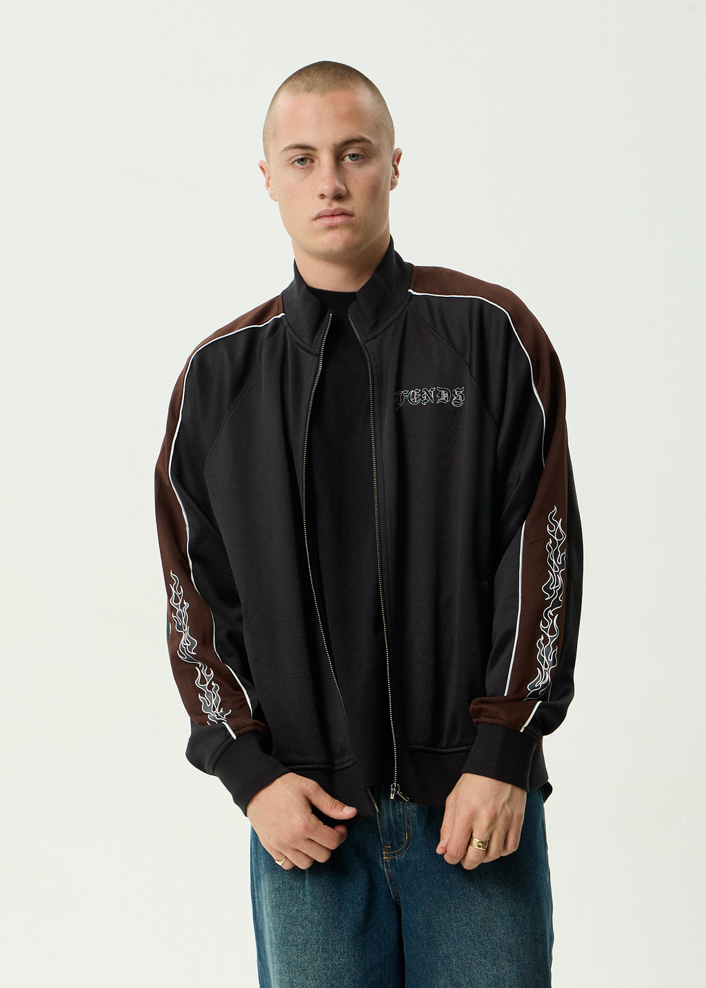 AFENDS Mens Machine - Zip Through Track Jacket - Black