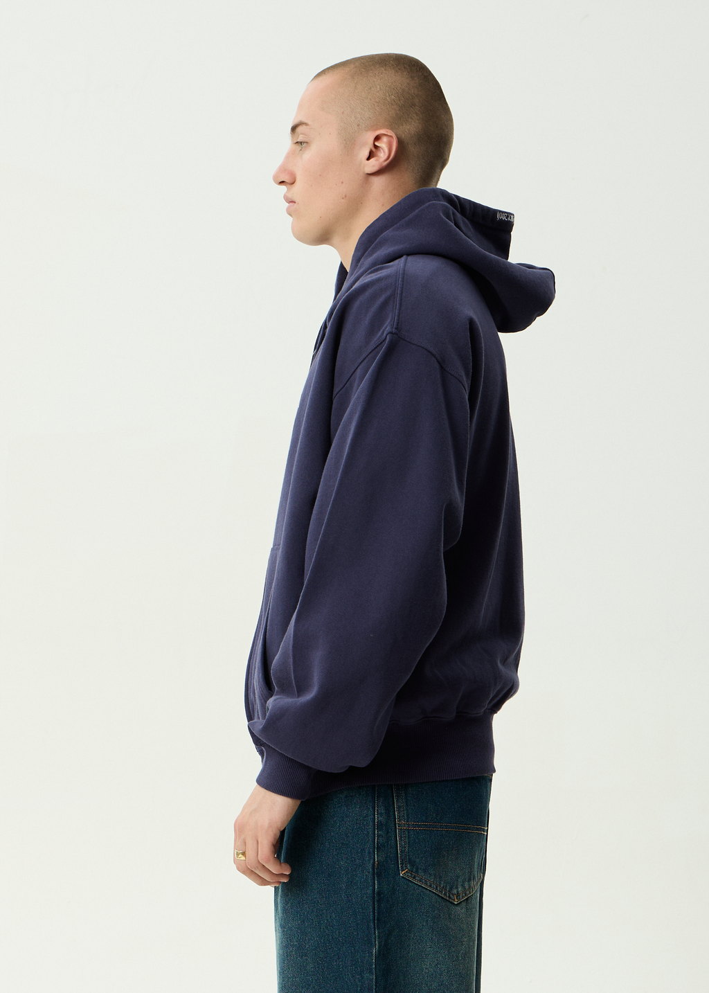 AFENDS Mens Kharma - Boxy Zip Hood - Washed Deep Sea