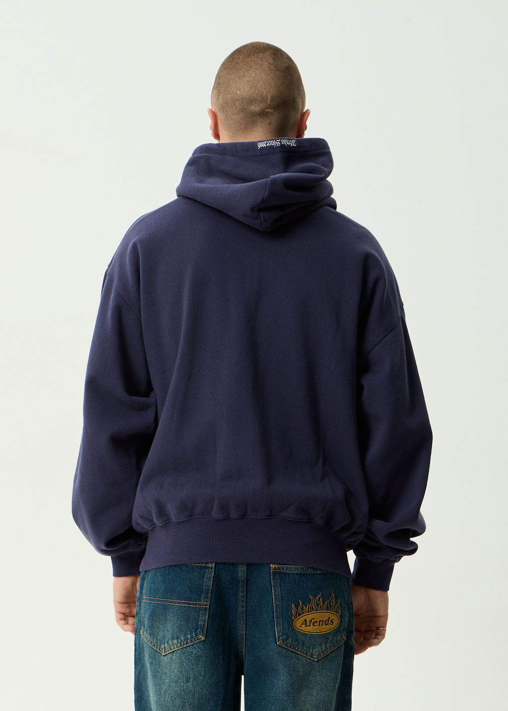 AFENDS Mens Kharma - Boxy Zip Hood - Washed Deep Sea