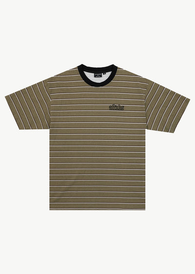 AFENDS Mens Altitude - Boxy Tee - Stone Stripe