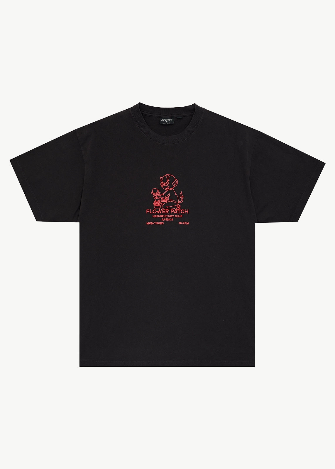 AFENDS Mens Flower Patch - Heavyweight Boxy Tee - Stone Black