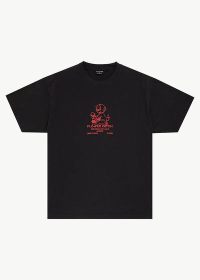 AFENDS Mens Flower Patch - Heavyweight Boxy Tee - Stone Black