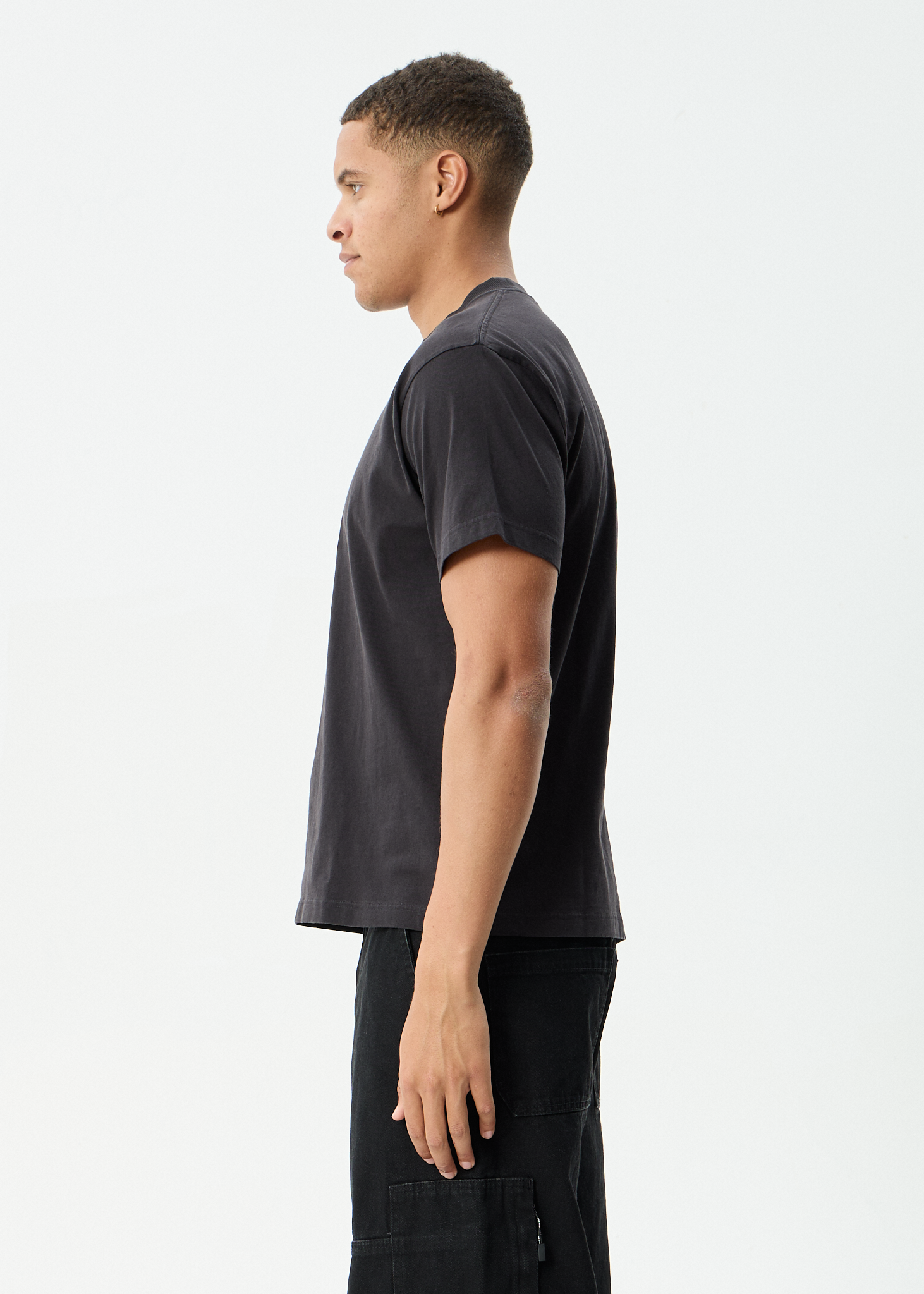 AFENDS Mens Flower Patch - Heavyweight Boxy Tee - Stone Black
