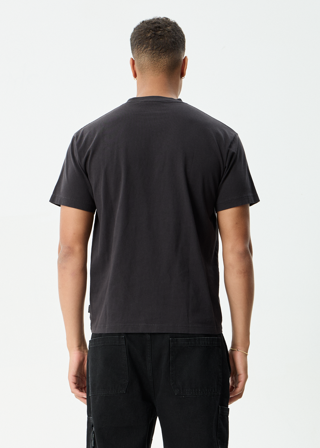 AFENDS Mens Flower Patch - Heavyweight Boxy Tee - Stone Black