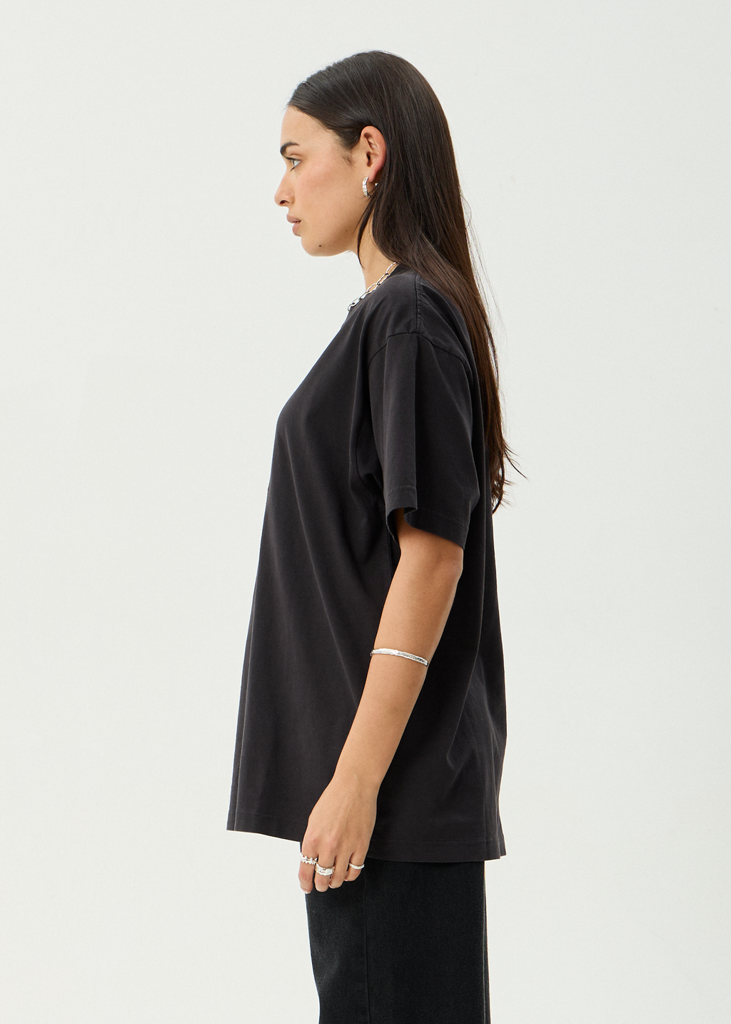 AFENDS Mens Flower Patch - Heavyweight Boxy Tee - Stone Black