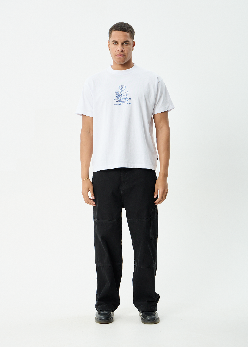 AFENDS Mens Flower Patch - Heavyweight Boxy Tee - White