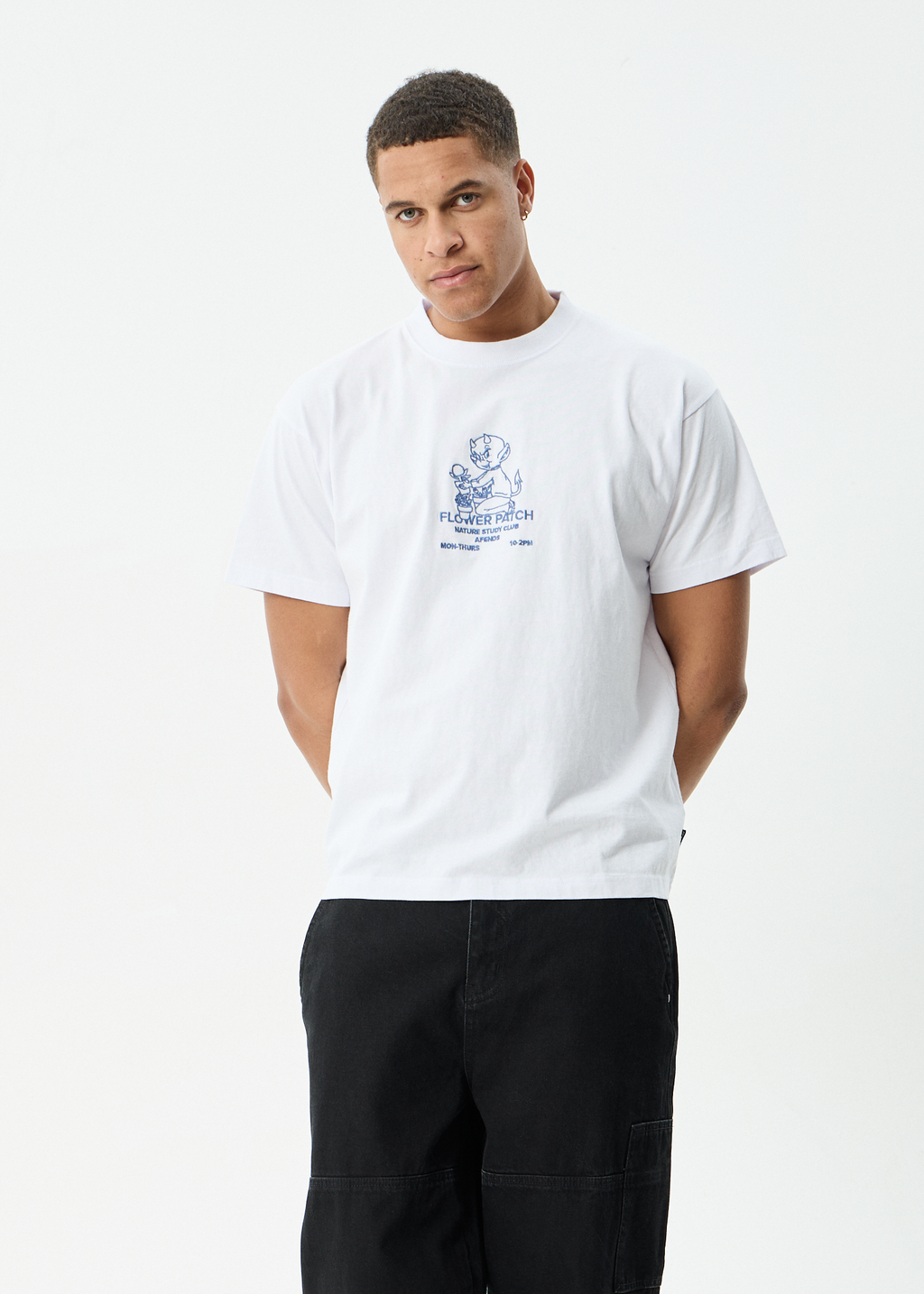 AFENDS Mens Flower Patch - Heavyweight Boxy Tee - White