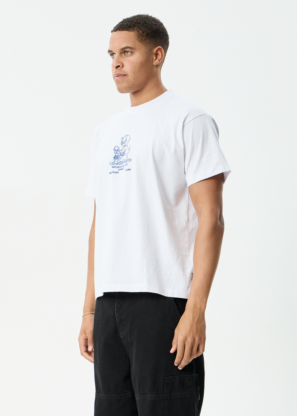 AFENDS Mens Flower Patch - Heavyweight Boxy Tee - White