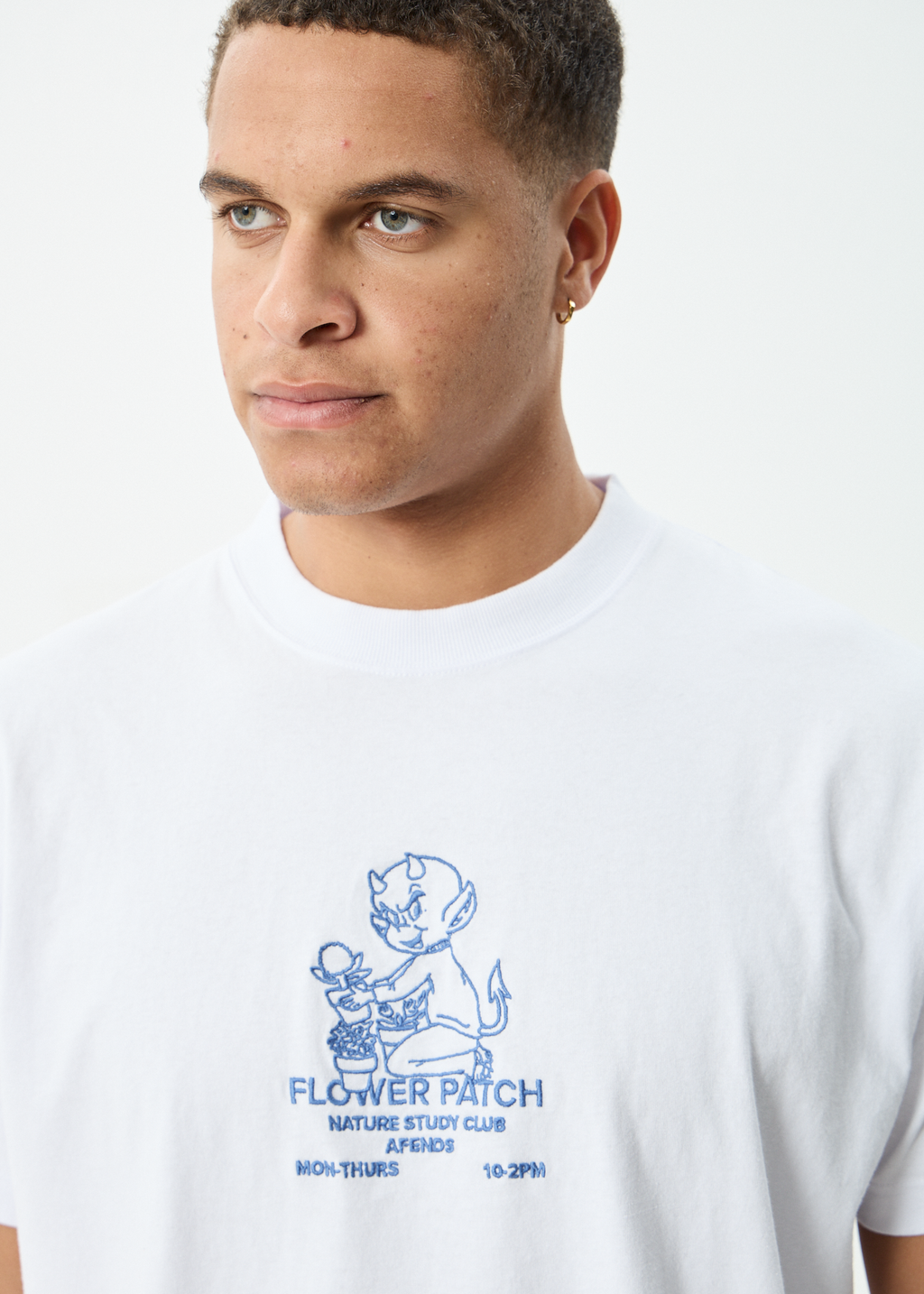 AFENDS Mens Flower Patch - Heavyweight Boxy Tee - White