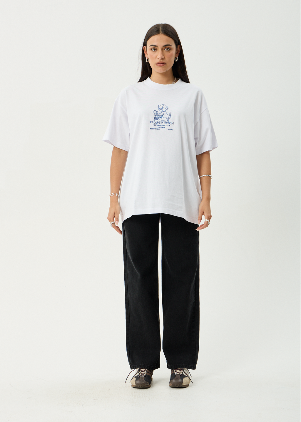 AFENDS Mens Flower Patch - Heavyweight Boxy Tee - White