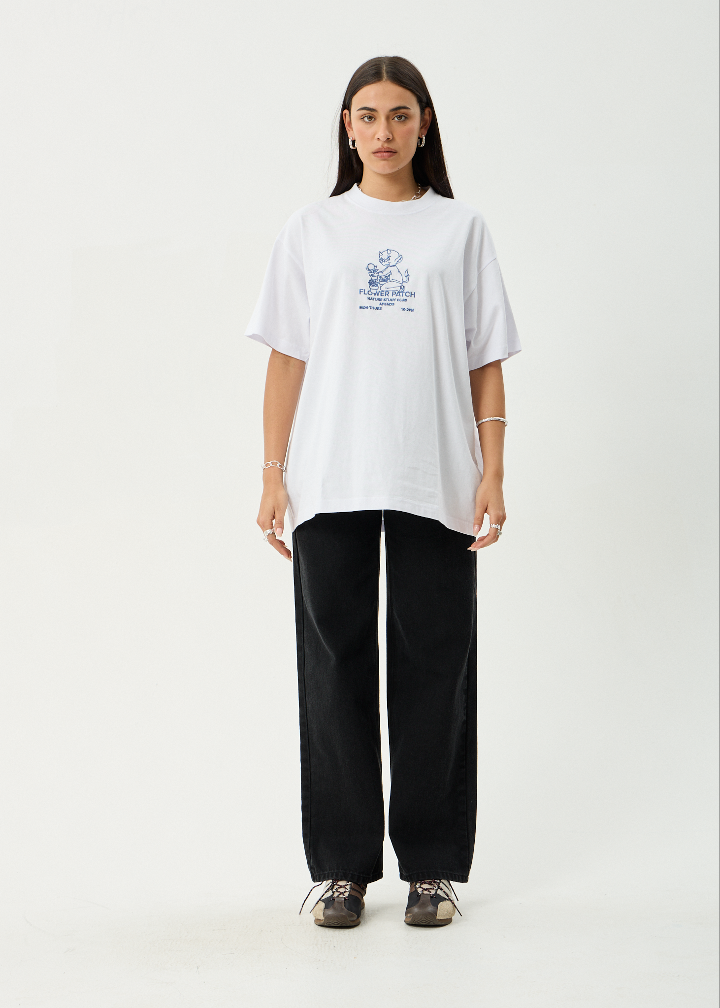 AFENDS Mens Flower Patch - Heavyweight Boxy Tee - White