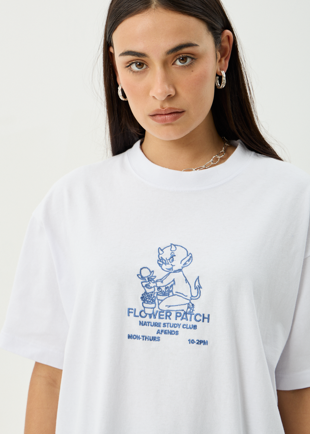 AFENDS Mens Flower Patch - Heavyweight Boxy Tee - White